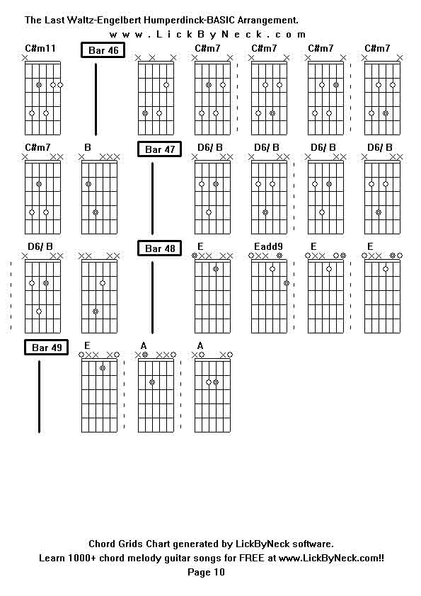 Chord Grids Chart of chord melody fingerstyle guitar song-The Last Waltz-Engelbert Humperdinck-BASIC Arrangement,generated by LickByNeck software.